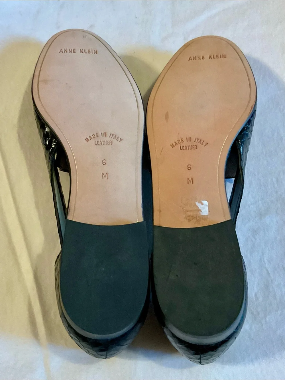 Vintage Anne Klein Black Leather Snakeskin D’Orsay Flats